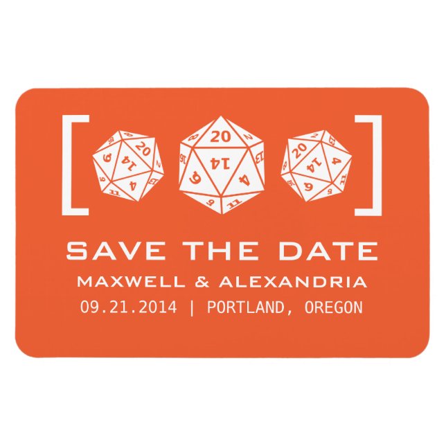 Orange D20 Dice Gamer Save the Date Magnet (Horizontal)