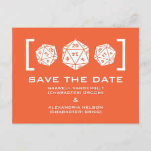 Orange D20 Dice Gamer Save the Date Postcard