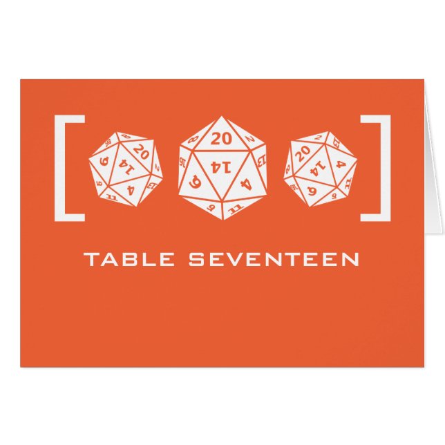 Orange D20 Dice Gamer Table Number Card (Front Horizontal)