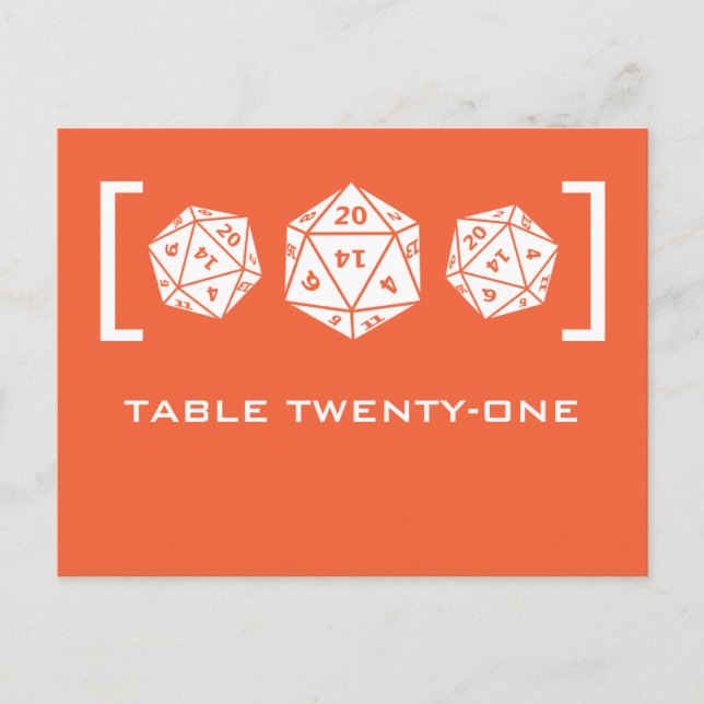 Orange D20 Dice Gamer Table Number Postcard (Front)