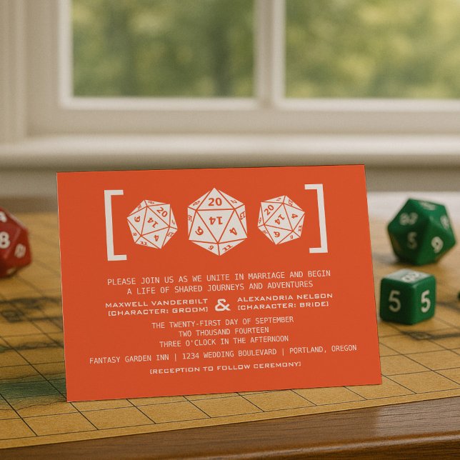 Orange D20 Dice Gamer Wedding Invitation (Orange D20 Dice Gamer Wedding Invitation)