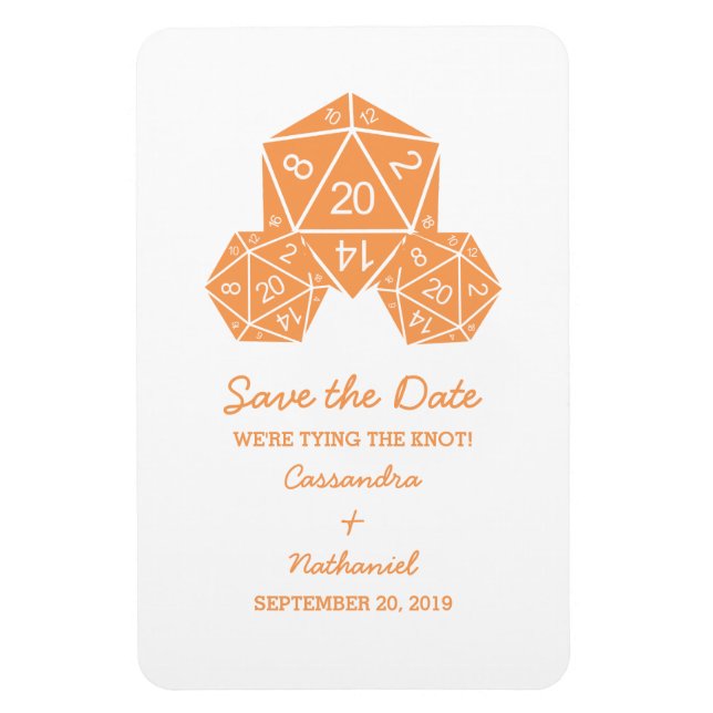 Orange D20 Dice Save the Date Magnet (Vertical)