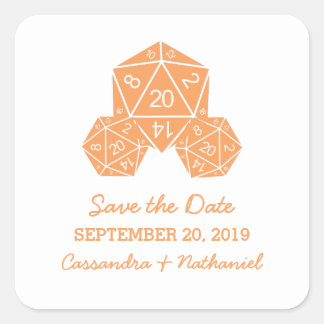 Orange D20 Dice Save the Date Stickers