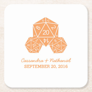 Orange D20 Dice Wedding Paper Coasters