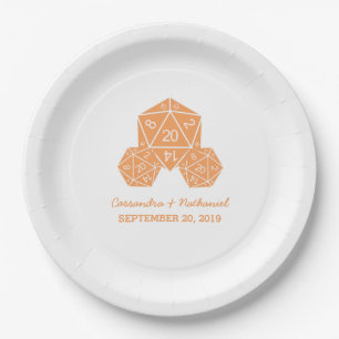 Orange D20 Dice Wedding Paper Plates