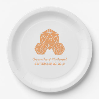 Orange D20 Dice Wedding Paper Plates