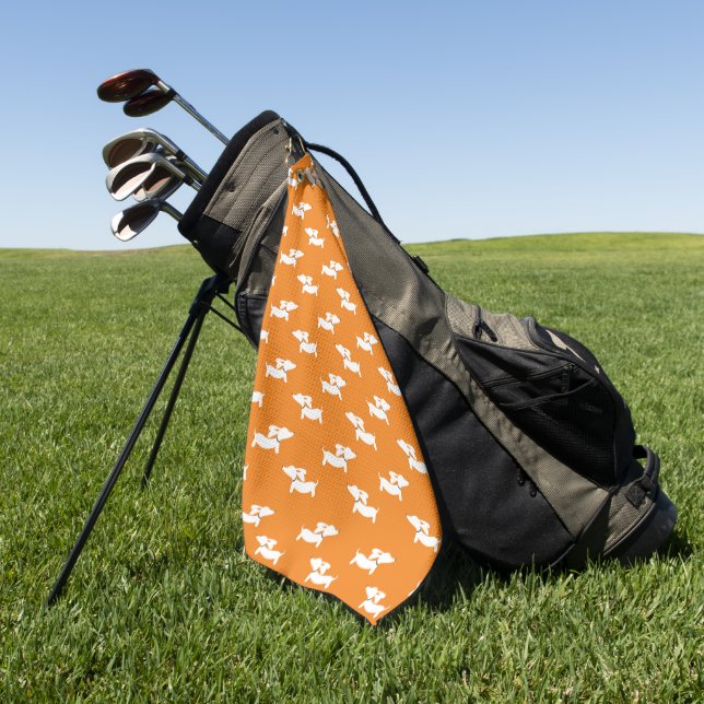 Orange Dachshund Lover Golf Gift Golf Towel (Green)