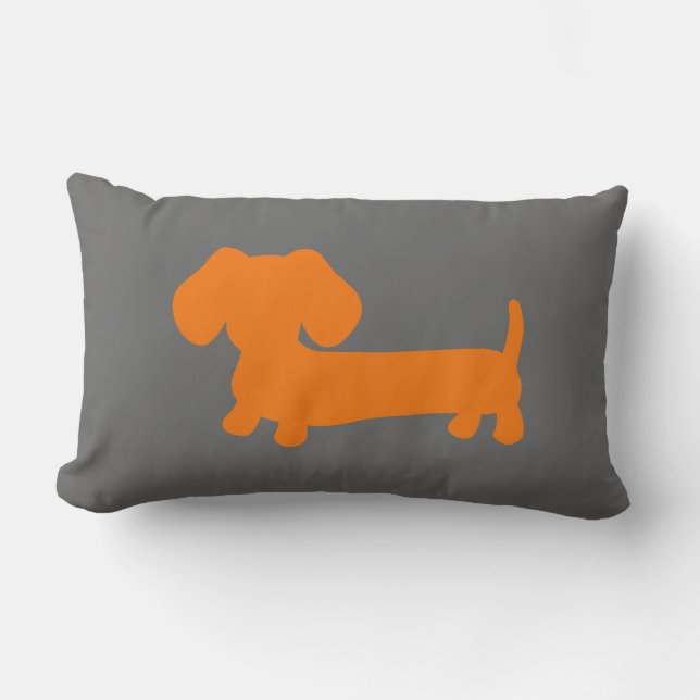 Orange Dachshund on Dark Gray Lumbar Pillow (Front)