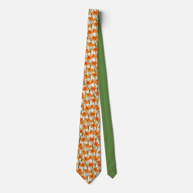 Orange Daffodil Floral Pattern Neck Tie (Front)