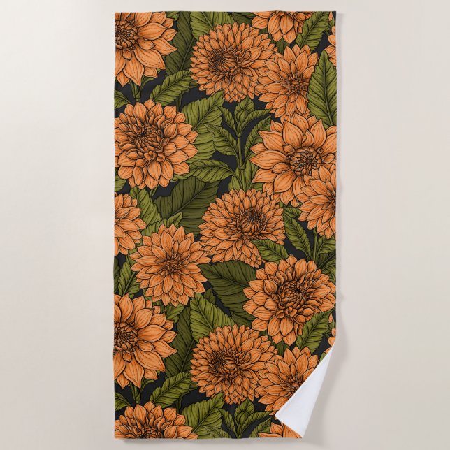 Orange Dahlia garden Beach Towel (Front)