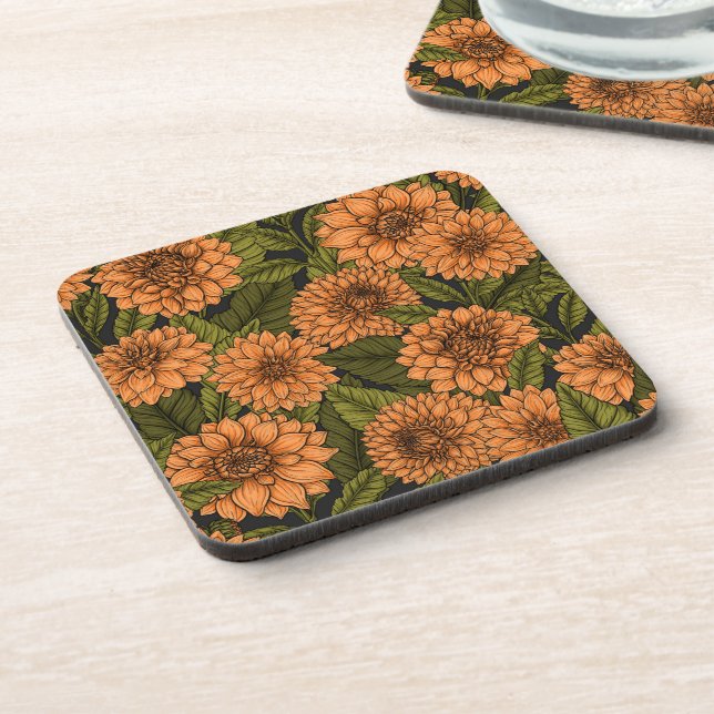 Orange Dahlia garden Beverage Coaster (Left Side)