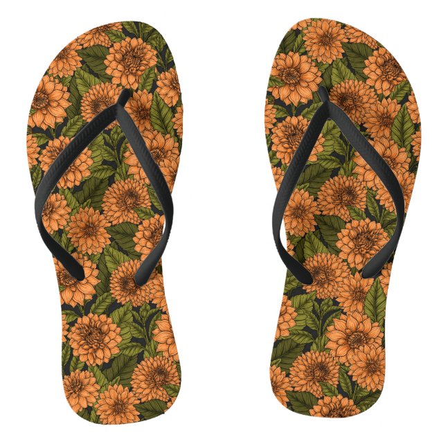 Orange Dahlia garden Flip Flops (Footbed)