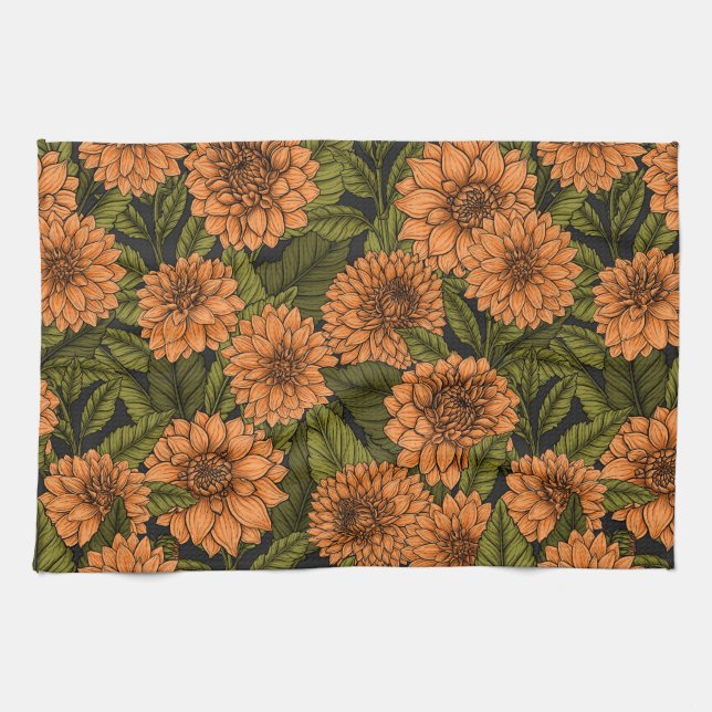 Orange Dahlia garden Kitchen Towel (Horizontal)
