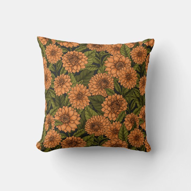 Orange Dahlia garden Throw Pillow (Front)
