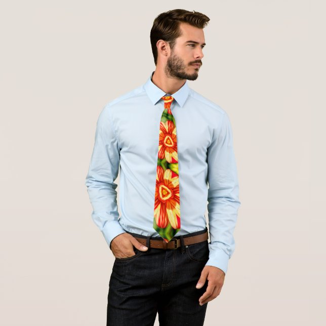 Orange Dahlia Pattern Neck Tie (In Situ)