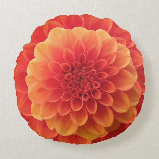 Orange Dahlia Round Pillow (Front)