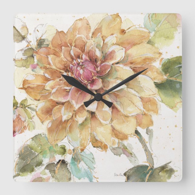Orange Dahlia Square Wall Clock (Front)