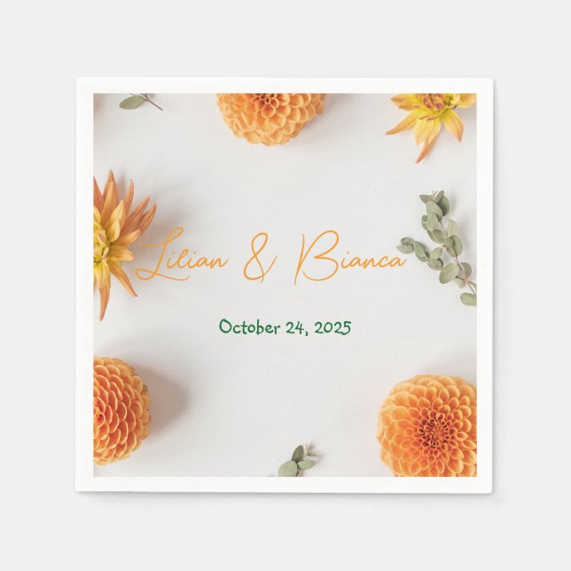 Orange Dahlia Summer Wedding Napkins (Front)