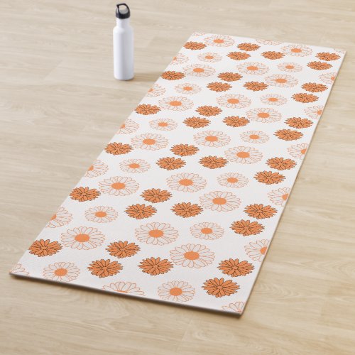 Orange Daisies Flower Pattern Yoga Mat