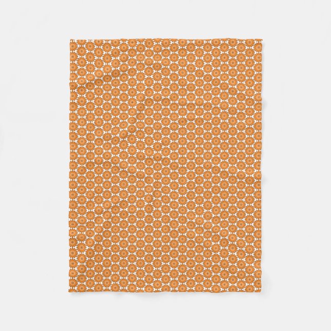 Orange daisies in 70s style fleece blanket (Front)