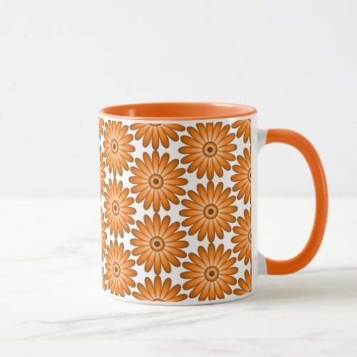 Orange daisies in 70s style mug