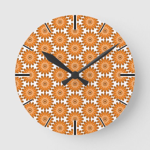Orange daisies in 70s style round clock