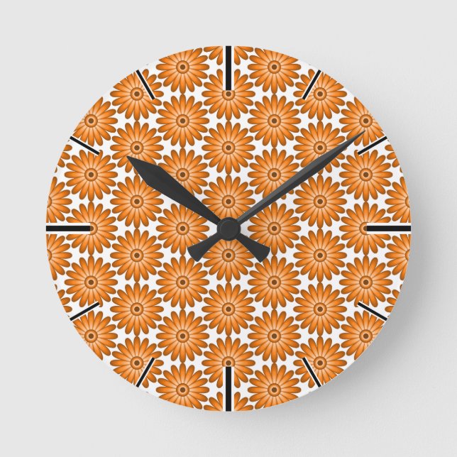 Orange daisies in 70s style round clock (Front)
