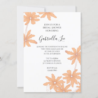 Orange Daisies on White Bridal Shower  Invitation