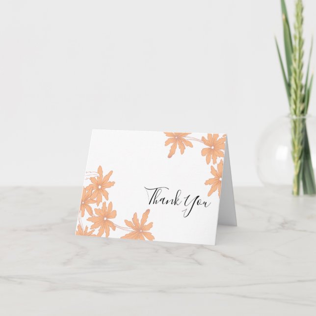 Orange Daisies on White Thank You Card (Front)