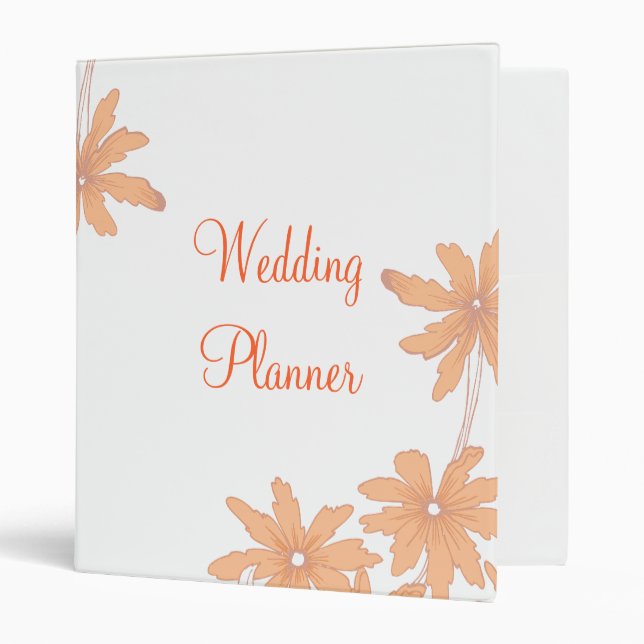 Orange Daisies on White Wedding 3 Ring Binder (Front/Inside)