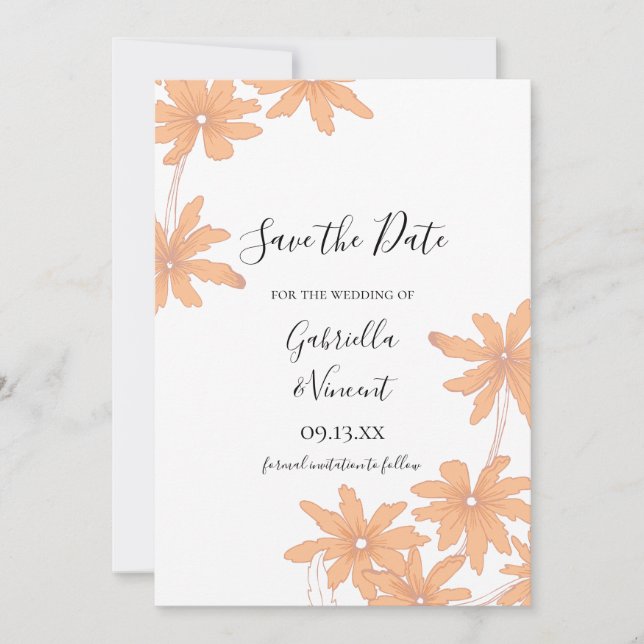 Orange Daisies on White Wedding Save the Date (Front)