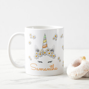 Orange Daisies Unicorn Princess Crown Coffee Mug