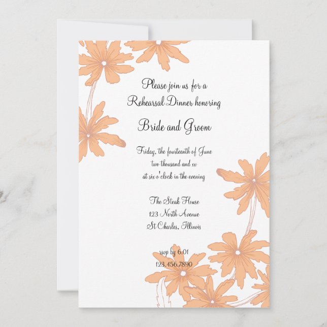 Orange Daisies Wedding Rehearsal Dinner Invitation (Front)