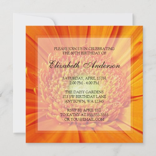 Orange Daisy 80th Birthday Party Personalized Invitations