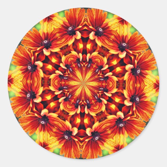 Orange Daisy Abstract Flower Art Classic Round Sticker (Front)