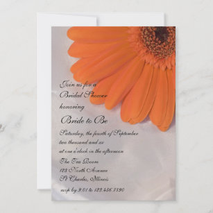 Orange Daisy and White Satin Bridal Shower Invitation