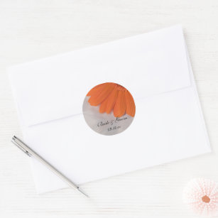Orange Daisy and White Satin Wedding Envelope Seal