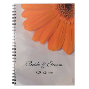 Orange Daisy and White Satin Wedding Notebook