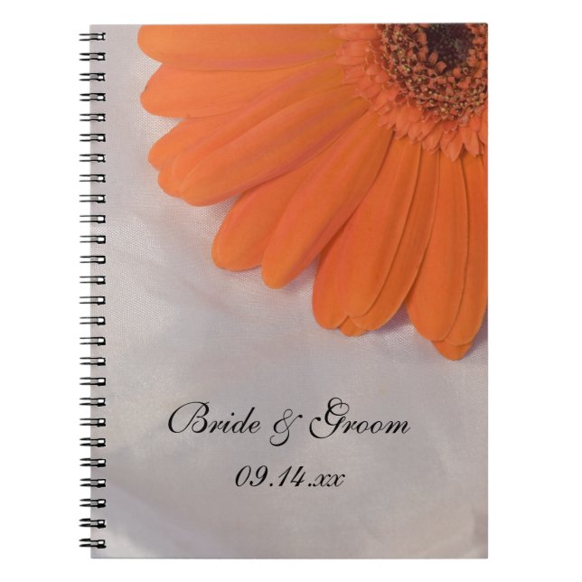 Orange Daisy and White Satin Wedding Notebook (Front)
