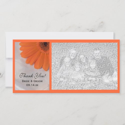 Orange Daisy and White Satin Wedding Thank You