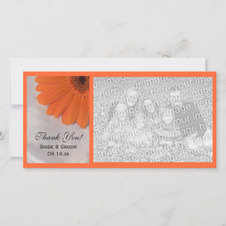 Orange Daisy and White Satin Wedding Thank You Card