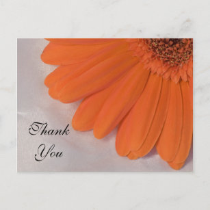 Orange Daisy and White Satin Wedding Thank You Postcard
