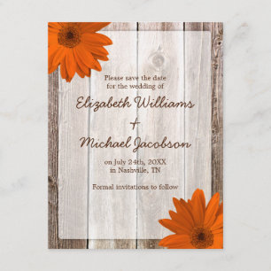 Orange Daisy Barn Wood Save the Date Announcement