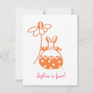 Orange Daisy Bunny birthday invitation
