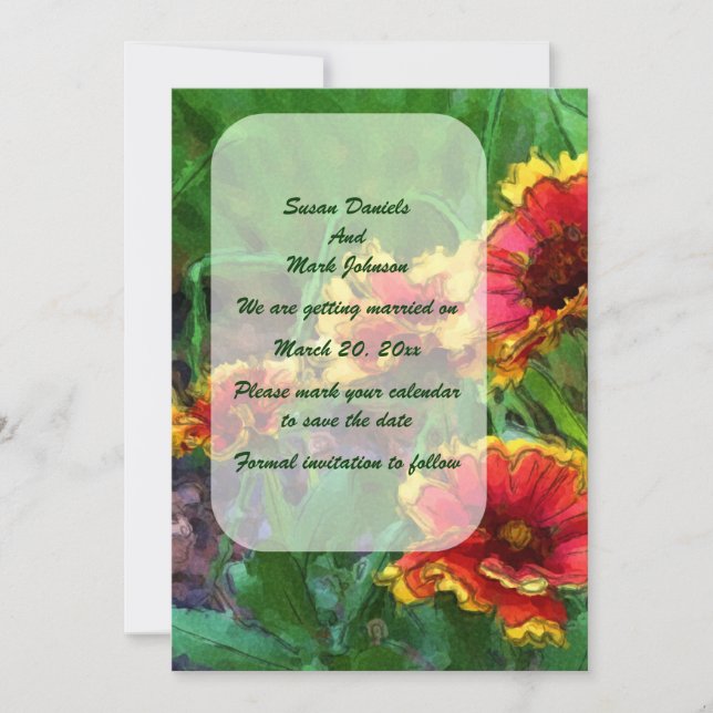 Orange Daisy Floral Art Wedding  Save The Date (Front)
