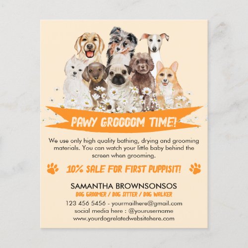 Orange Daisy Floral Design for Dog Groomers Flyer