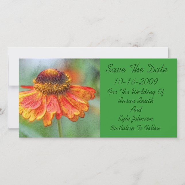 Orange Daisy Floral Wedding Save The Date (Front)