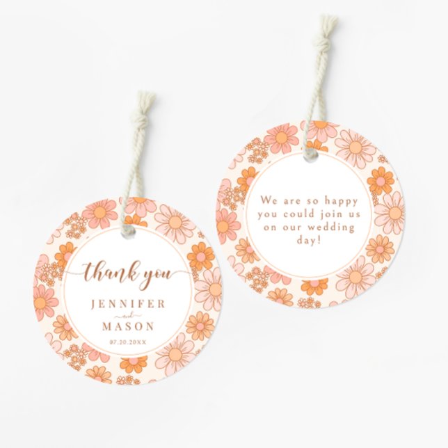 Orange Daisy Floral Wedding Thank You Favor Tags (Creator Uploaded)