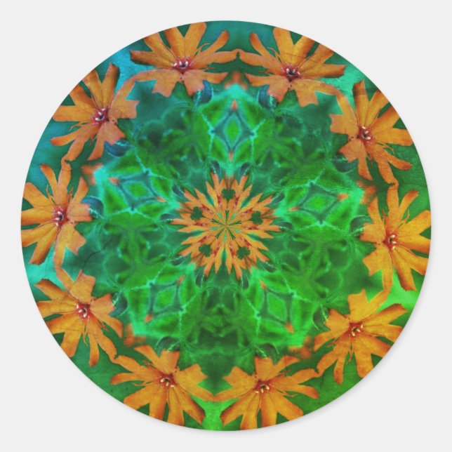 Orange Daisy Flower Abstract Art Classic Round Sticker (Front)