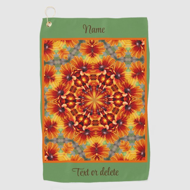 Orange Daisy Flower Abstract Personalized        Golf Towel (Front)